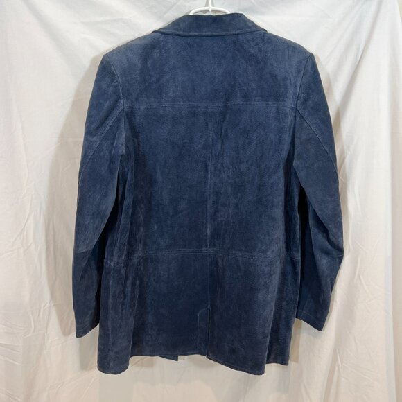 ISZ Leathers Blue Suede Long Button Down Jacket Size Medium - Picture 7 of 7